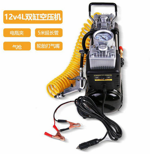가정용 콤프레샤 차량 자동차 주입기 공기주입기 무선 먼지제거 컴프레셔 청소, 4 4L탱크 더블실린더 12v만 사용 가능