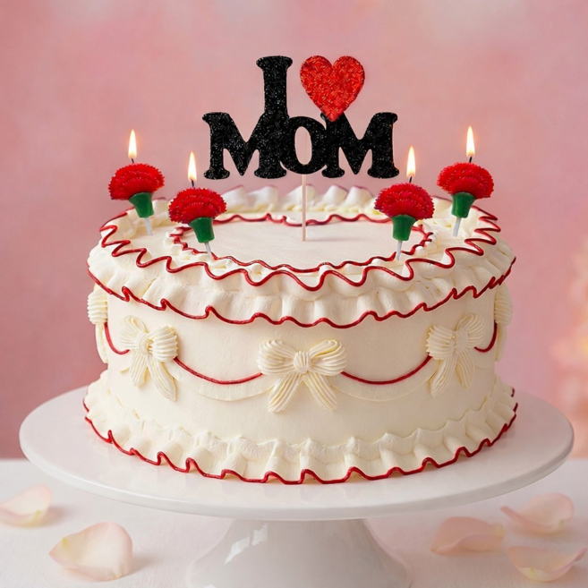 派對蠟燭 康乃馨造型 母親節 /I MOM/ 蛋糕裝飾, 康乃馨蠟燭(四入), 1套