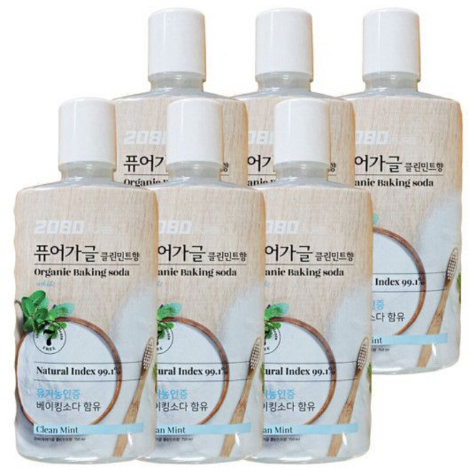 애경 2080 퓨어 가글 클린민트향 750ml 6개 양치 입냄새