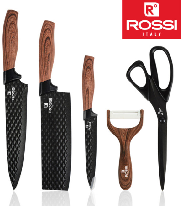 이태리로시 다이아몬드 엠보싱 칼가위5종 칼세트, 중식도+식도+과도+주방용가위+필러, 1세트