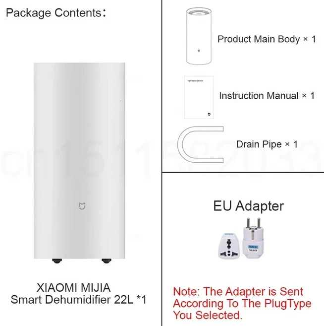 XIAOMI MIJIA 스마트 제습기 22L 가정용 흡수 에어 건조기 MIHOME 앱 지원 호환 어댑터 220V 버전, 03 EU Adapter