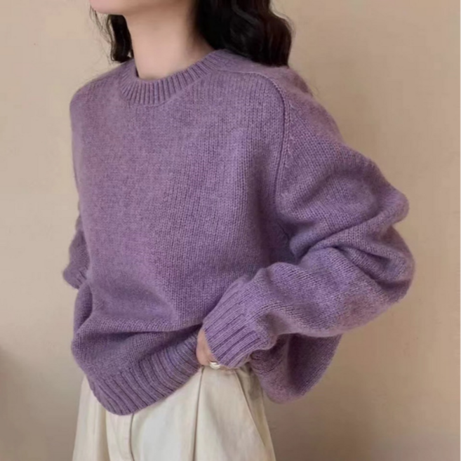 도도미아 라운드 여성 니트 스웨터 긴팔 니트티