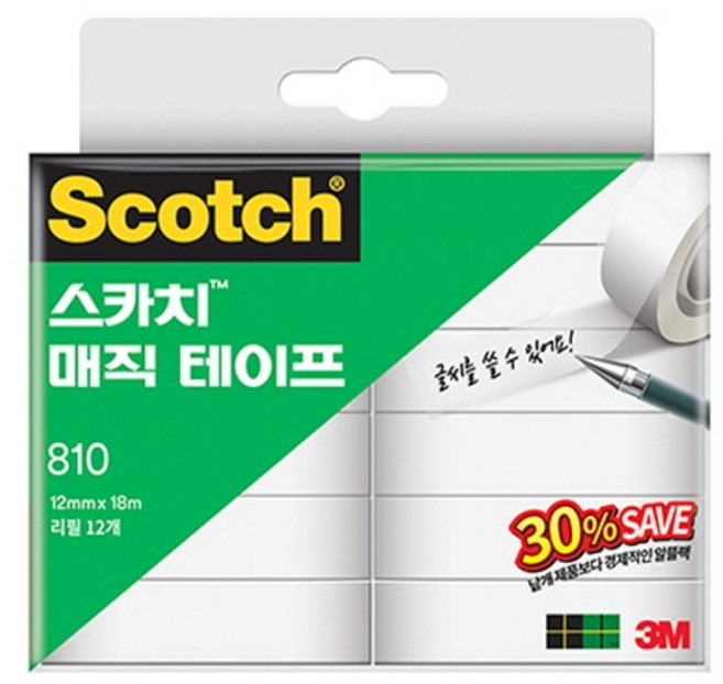 스카치 매직테이프 팩 3M 12X18M 세이빙 810R-12, 1개, 상세페이지 참조