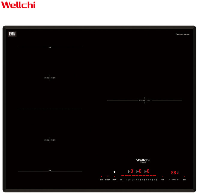 웰치 인덕션 3구 KR-S4800 빌트인 매립 쿡탑 스텐드 전기레인지 3구인덕션 전기렌지, 3구 인덕션