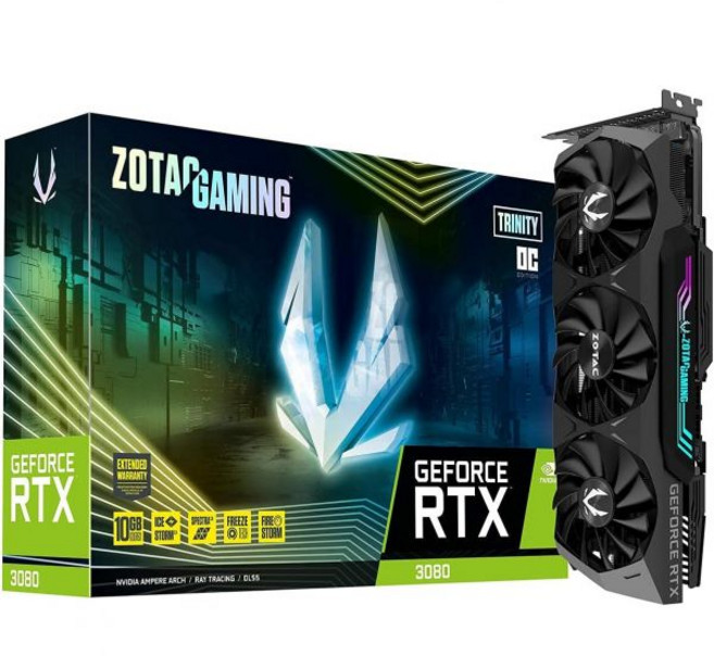 그래픽 카드 고화질 게이밍 고성능 ZOTAC GeForce RTX™ 3080 트리니티 OC LHR 10GB GDDR6X 320비트 19Gbps PCIE 4.0 아이스스톰 2.0