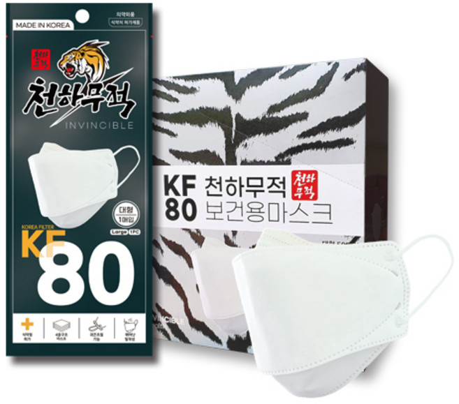 천하무적 보건용마스크 KF80 대형 화이트, 50개
