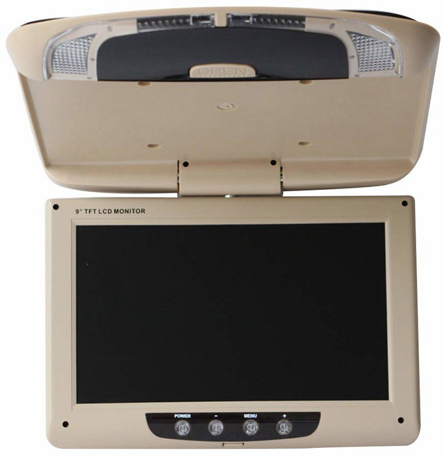 쿤파인 자동차 차량용 오버 플레이어 9인치 와이드 IPS 스크린 비디오 루프 마운트 모니터 스테레오 플립 다운 리모컨 없음 DVD, Beige-9IN