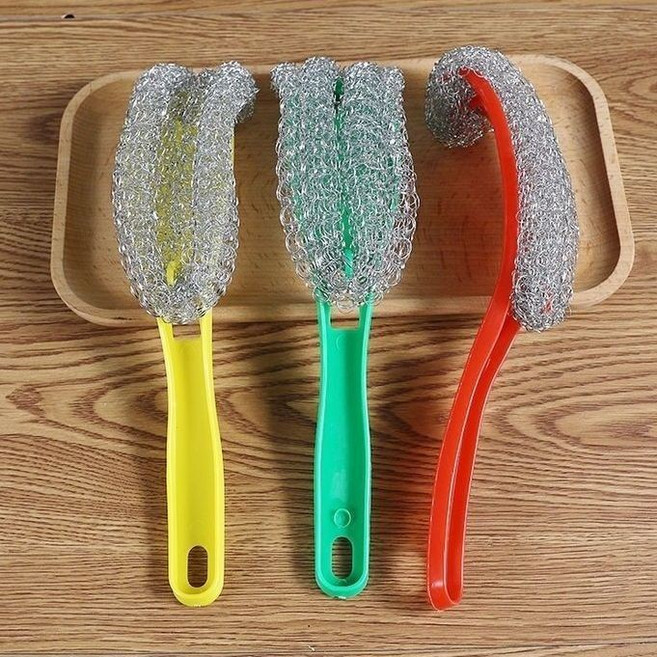 長柄不掉絲洗碗清潔球 廚房洗鍋神器 奈米不銹鋼鋼絲球, 1個, 實惠又耐用【五件裝】速來搶購