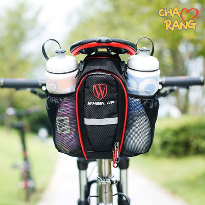 [차그램] 자전거 안장 가방 듀얼 물통 포켓 수납 거치 새들백, 레드, 1개