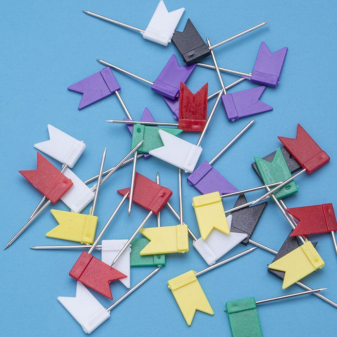 彩色可愛圖釘 可愛大頭針 地圖標記 塑料圖釘, 混色,旗幟針【50枚】, 1個