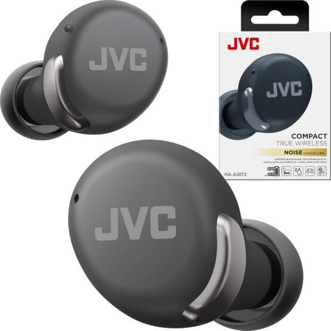 JVC 트루 와이어리스 컴팩트 이어버드 - 액티브 노이즈 캔슬링 최대 27시간 재생 짧은 대기 시간 모드 - IPX4 땀/비 방지 빠른 충전 케이스 마이크, 블랙