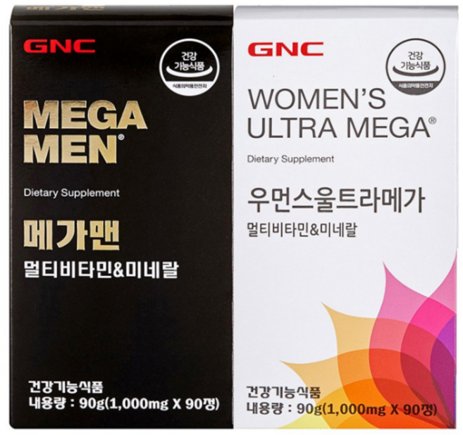 GNC 메가맨 멀티비타민&미네랄 1박스 90정 + 우먼스울트라메가 멀티비타민&미네랄 1박스 90정 + 기프트백, 1개