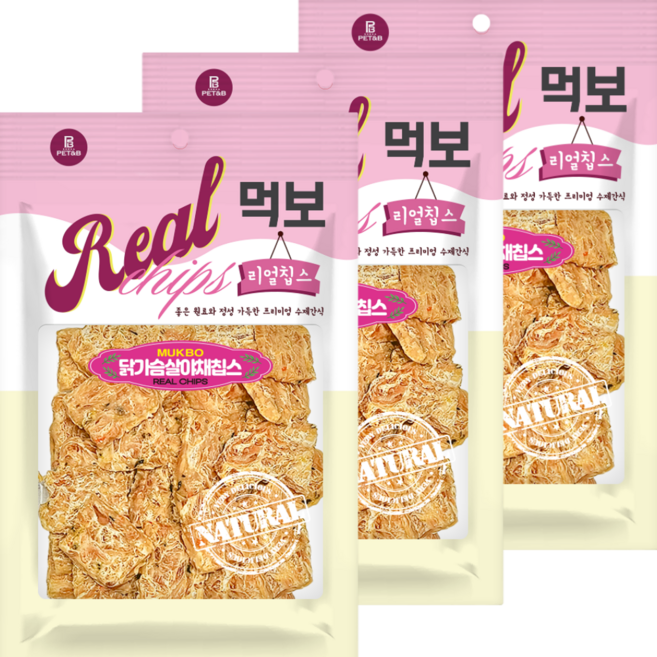 먹보 리얼치킨 강아지 수제 사사미간식, 3개, 180g, 닭가슴살 야채칩스