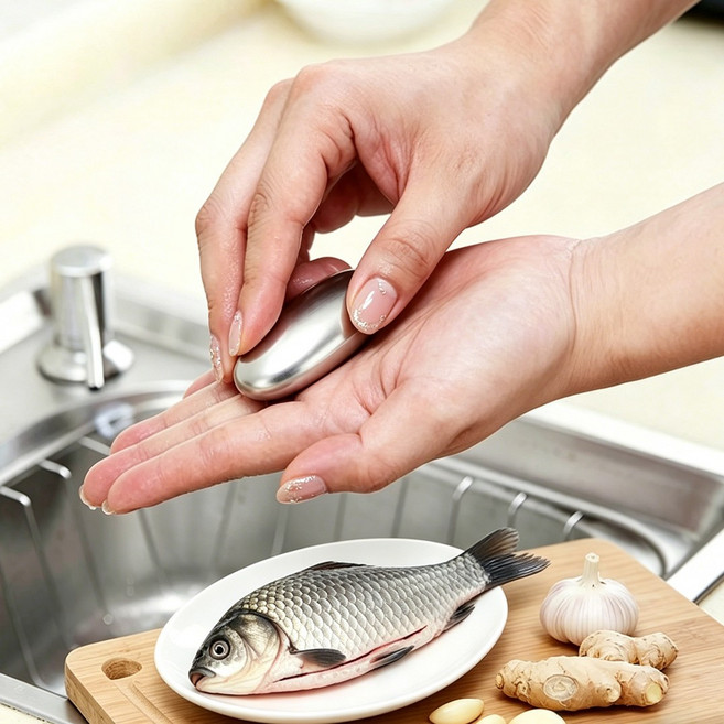 스텐 매직 냄새 제거 비누 원형 1P 스테인레스 주방 김치 마늘 파 생선 담배 손냄새 비린내 낚시 필수품, 1세트, 은색