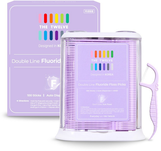더트웰브 더블라인 원터치 불소 치실 디스펜서형 400D 얇은 치실, 1개, 100개입, 1.8cm