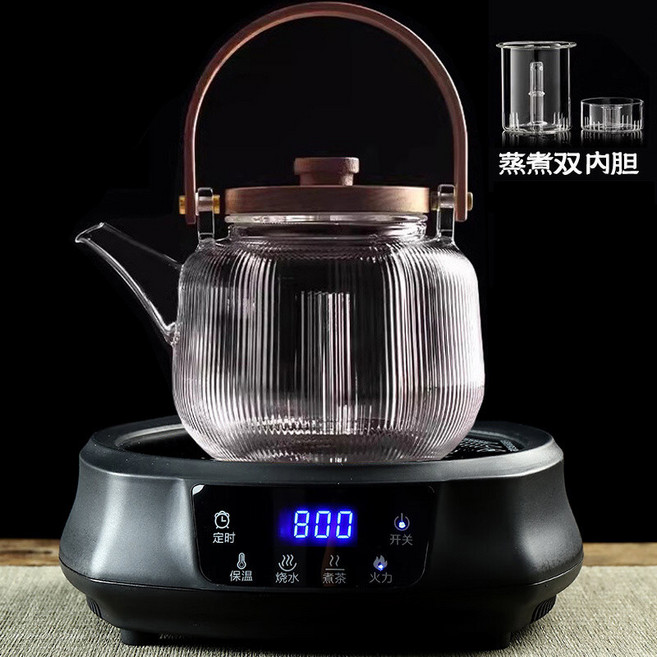 110V電陶爐 煮茶爐 家用燒水定時爐, 110v黑色+1000ml綞紋提梁壺