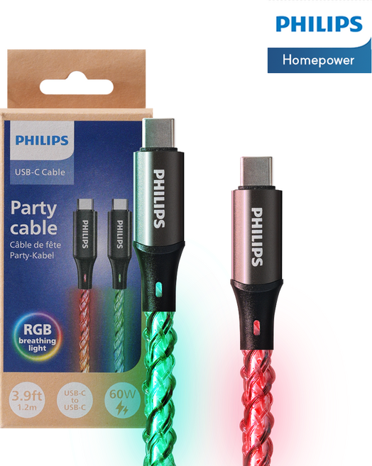 필립스 USB C타입 60W 고속충전케이블 파티케이블, C to C, DLC5140C, 1개, 1.2m