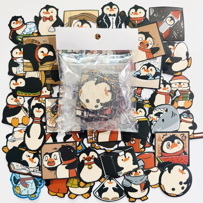 아이엔피 감성충만 방수PVC 꾸미기 스티커 50p, C 애니메이션펭귄, 1개
