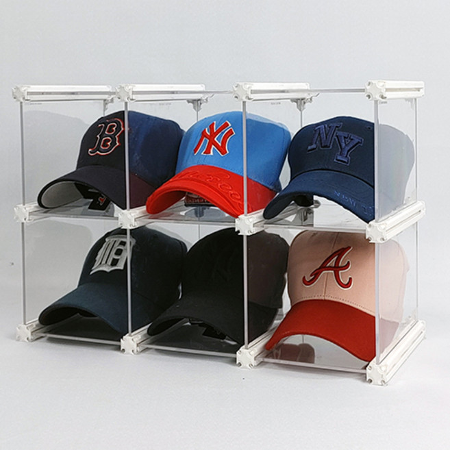 엠블럭&스페셜 모자정리대 모자케이스 모자보관함 모자진열장 야구모자 보관함 스냅백 뉴에라 수납, 2층x3칸 6칸형(뒷덮개포함), 1세트