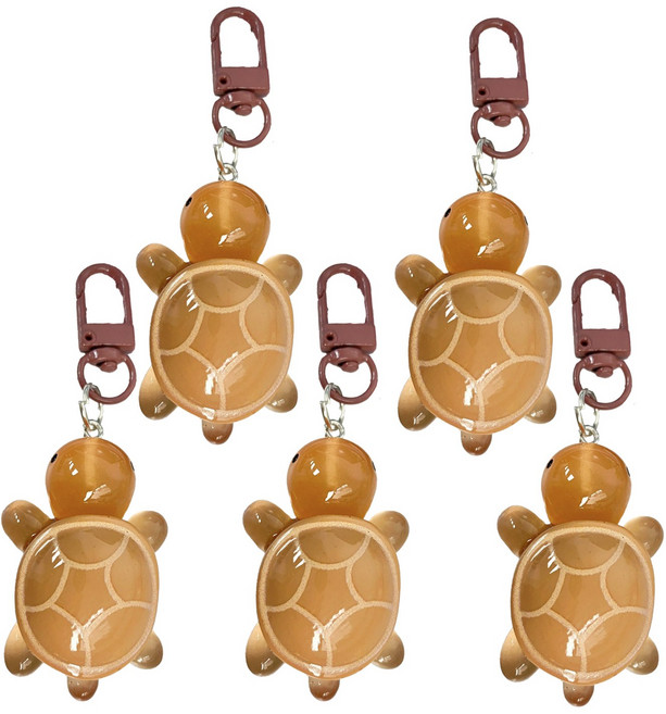귀여운 행운의 거북이 동물 키링 열쇠고리 선물 커플템 우정템, 5개, 브라운
