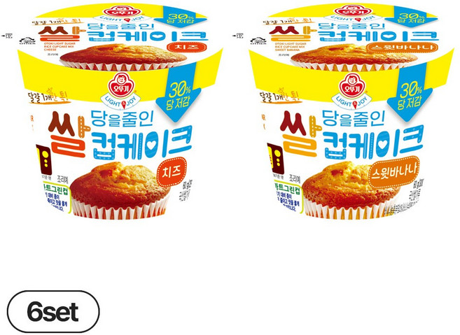오뚜기 LIgHT&JOY 당을줄인 쌀컵케이크 치즈 60g +스윗바나나 60g, 6세트, 120g