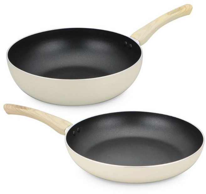 퀸센스 인덕션 로제 IH 프라이팬&궁중팬 2종 세트, 크림, 후라이팬 28cm+ 궁중팬 28cm, 2개
