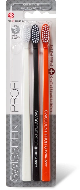 [스위스덴트] 0.12mm 초미세모 젠틀 칫솔 트리플팩(화이트+블랙+오렌지 3개), 3개입, 1개 - 쿠팡