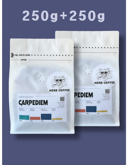 너드커피 카르페디엠 500g (250gx2) 당일로스팅 고소한 향미 조화로움 후미에서의 과일류 블렌드 원두커피, 250g, 2개, 에스프레소