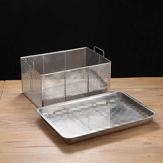 업소용 튀김기 채망 거름망 대형 튀김망 그물망 바스켓 체, 35x25x18 펀칭 + 오일 팬, 1개