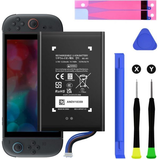 닌텐도 스위치 2 게임 콘솔용 BEE-003 교체용 배터리 2/2세대 5220mAh 대용량 내장 리튬 이온 수리 도구 키트 포함, 닌텐도 스위치 2 게임 콘솔용 BEE-003 교체용 배