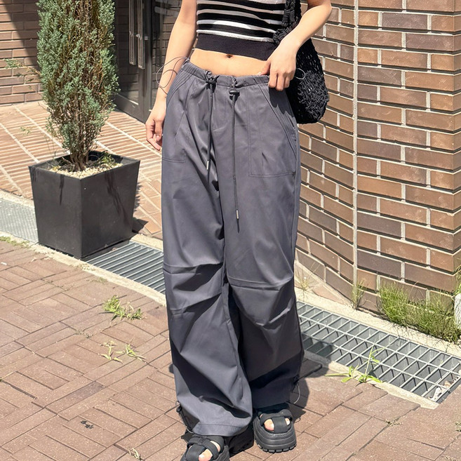 여성 스트릿 와이드 스트링 조거 팬츠