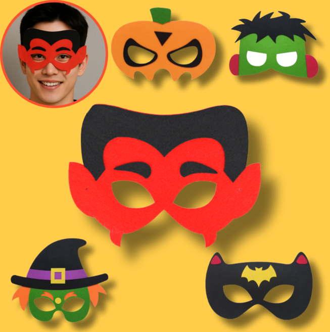 할로윈 펠트 부직포 반가면 파티 마스크 5종세트, 혼합색상, 5개
