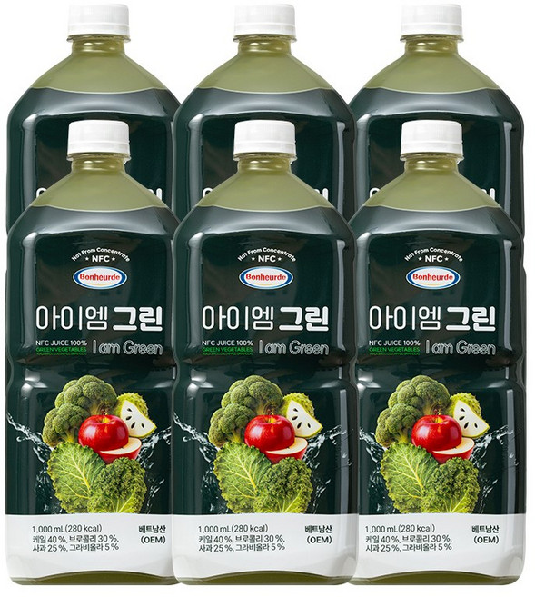 보넬드 아이엠 그린 100% NFC 착즙주스, 6개, 1L
