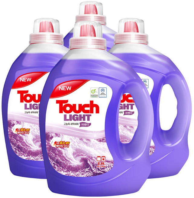 터치 라이트 고농축 세탁세제 라벤더, 2.5L, 4개
