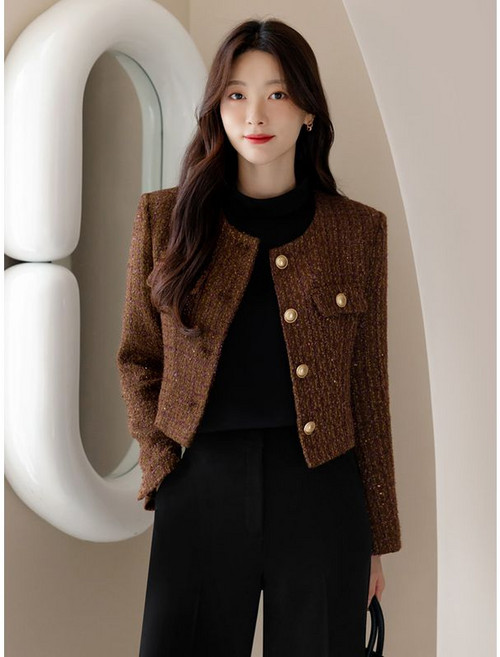 시크라인 XXL까지 비올레 펄사 트위드 자켓 가을 크롭자켓 라운드넥 하객룩 오피스룩 모임룩 격식룩 빅사이즈