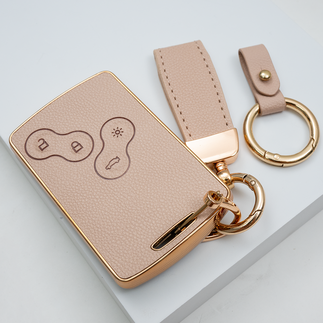 르노삼성 SM3 QM3 SM6 SM5 호환 TPU 가죽 L스트랩 스마트 키 케이스 키홀더, 아이보리, TL04_KH17