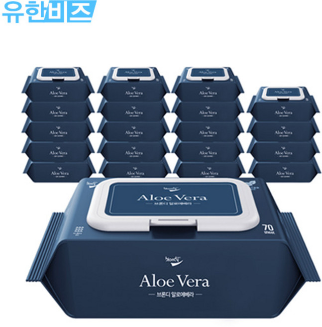 브론디 알로에베라 물티슈 캡형, 20세트, 70매, 65g