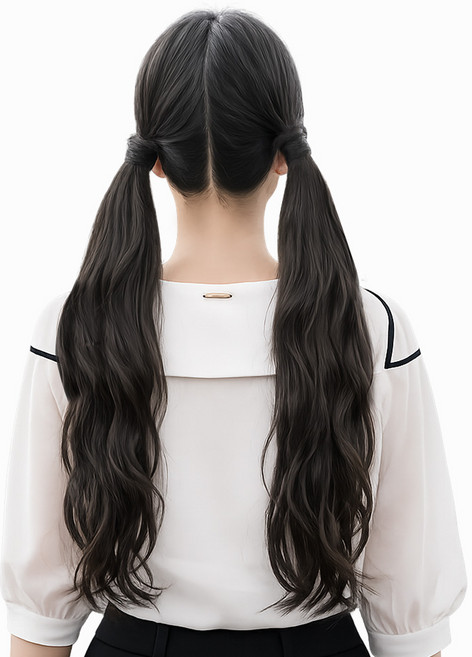 양갈래 포니테일 화이트 초콜릿 LK2D-R3723 긴머리 웨이브 부분가발, 02.내추럴블랙, 1개