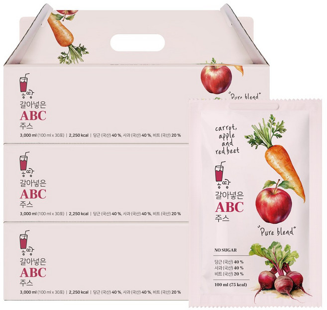 레드비트 사과 당근을 몽땅 갈아넣은 ABC 주스, 90개, 100ml