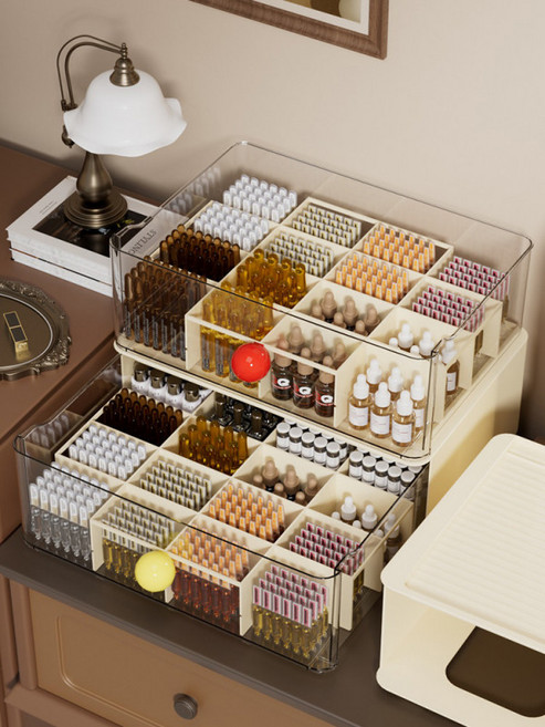 릴 수납 대용량 키 카드 서랍장 보관함 명함 스틱 투명, 1개, 노란+그린 16칸 수납 상자