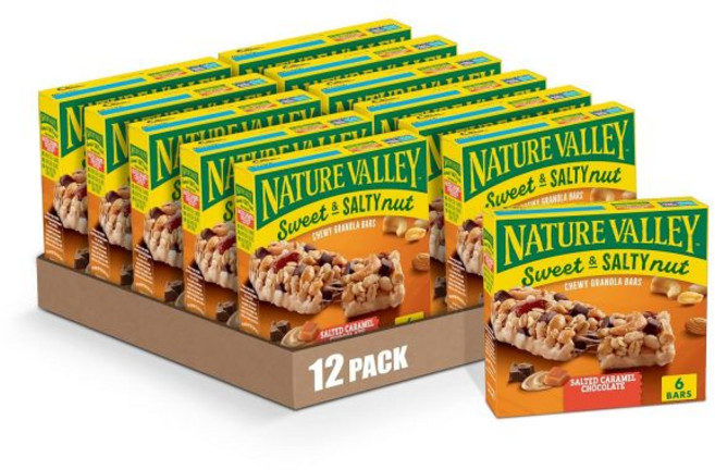 Nature Valley 과자 칩 네이처 밸리 그래놀라 바 달콤하고 짭짤한 견과류 초콜릿 프레첼 6개입 210g