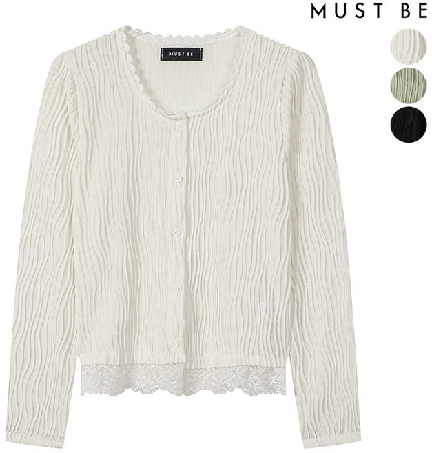 머스트비 여성 밑단 레이스 여름 긴팔 가디건