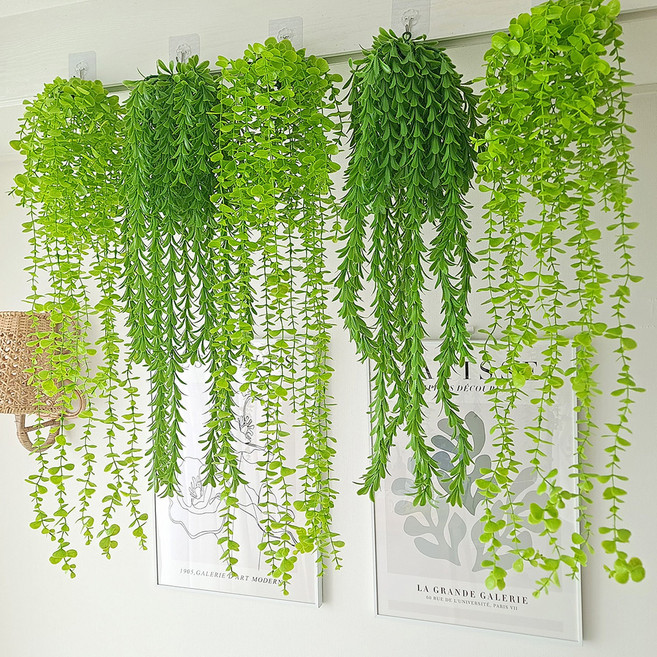 행잉 플랜트 조화 벽걸이 인조 식물 덩쿨 가랜드 수초 넝쿨, 1개, 연두색