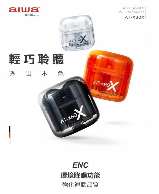 aiwa AT-X80X 真無線藍牙耳機 輕巧舒適 環境降噪, 冰河白