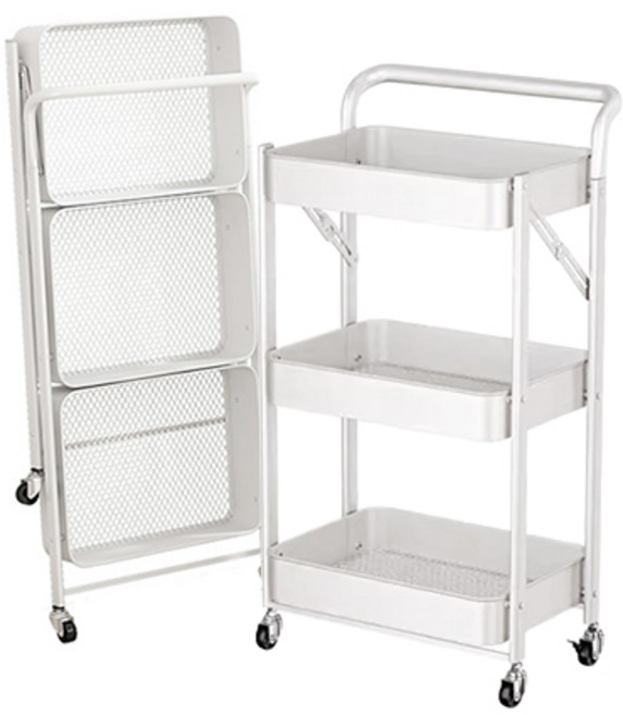 그리에티 접이식 이동식 트롤리 수납함, 화이트, 3단