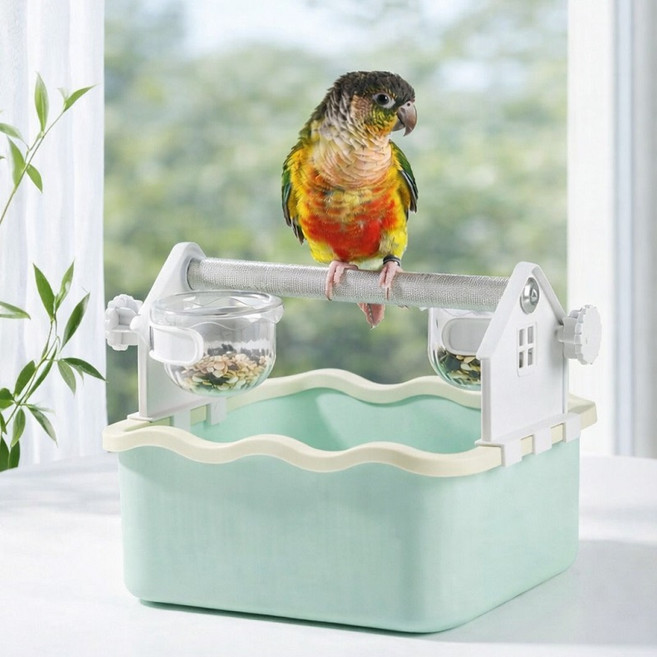 앵무새 탁상용 발톱갈이 횃대 배변통 비닐교체형, 민트, 1개