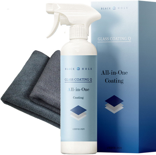 [인스타 대박상품] 블랙홀 글라스 코팅큐 유리막 코팅 유리세정제 거울 물때방지 창문 욕실 입주청소 다용도 코팅 세척 광택 유지 클리너 타월 2장 포함 비오는날, 1세트, 500ml