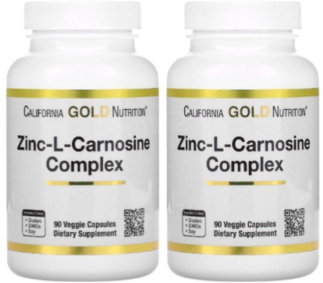 1+1 캘리포니아골드뉴트리션 CGN 징크 아연 엘 카르노신 90베지캡슐 Zinc L Carnosine 아미노산, 2개, 90정