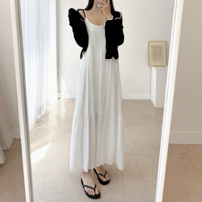 (무배 당일출고) 레이어드 티어드 캉캉 끈조절 나시 롱 원피스 2color