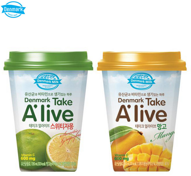 덴마크 테이크 얼라이브 250mlX12컵 자몽6+망고6/유산균/비타민주스/무배, 250ml, 1세트